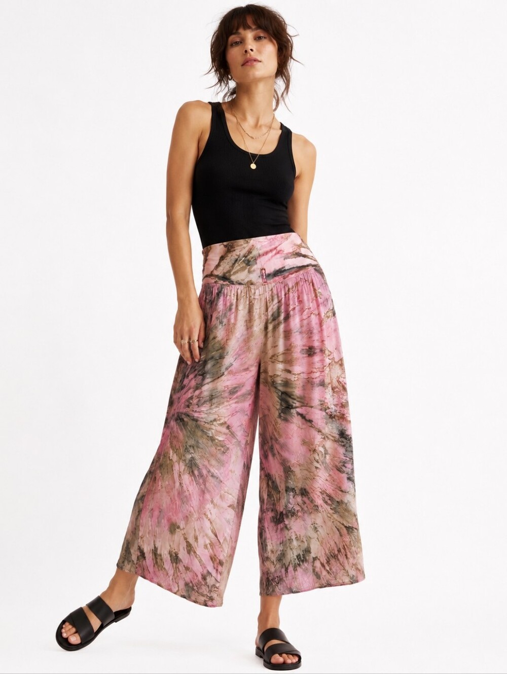 Hard Tail Forever Abstract Pink Wide Leg Cropped Pants Medium
